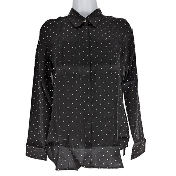 UNTUCKit Black White Polka Dot Button Down Blouse Long Sleeve Silk Shirt - Picture 5 of 6